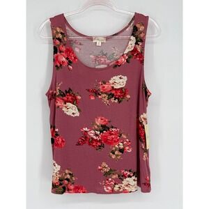 Misia Womens Floral Tank Top Rose Print Sleeveless Scoop Neck Casual Top Sz M